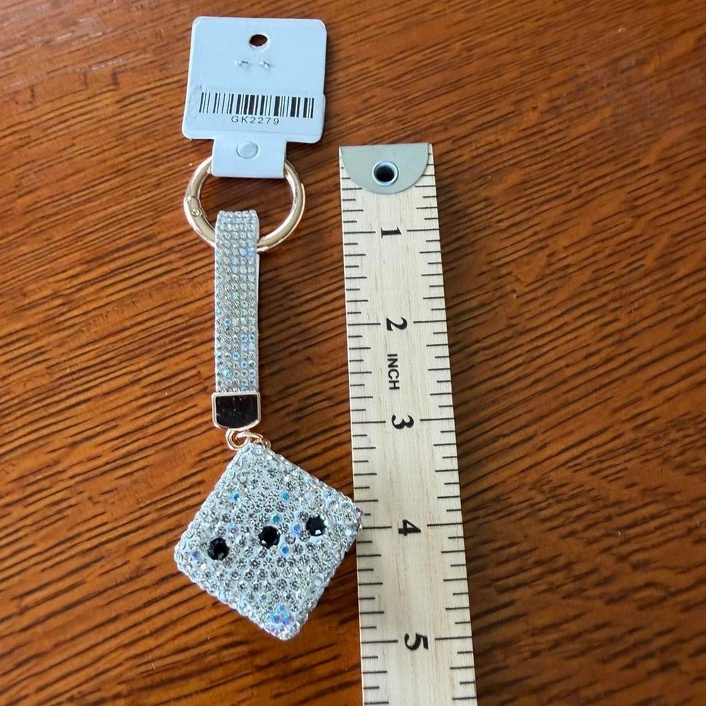 NWT Silver rhinestone dice keychain / bag chain accessory Vegas